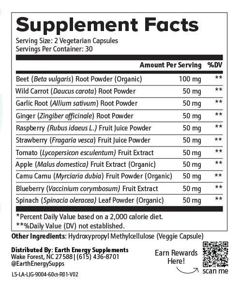 Fruits & Veggies Supplement Facts - Earth Energy