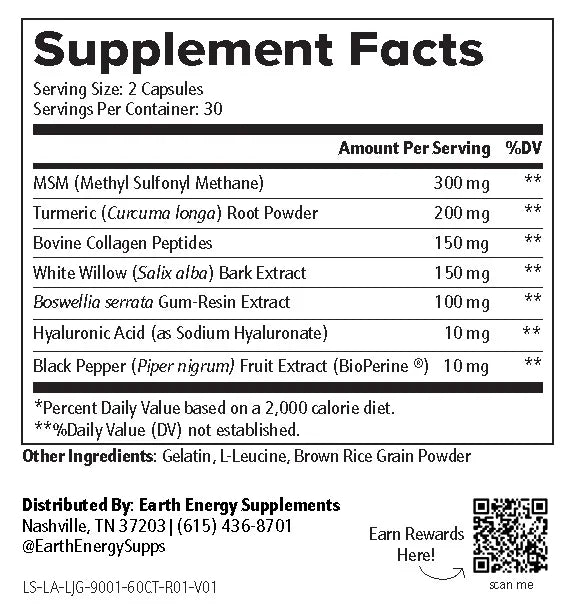 Joint Support Supplement Facts - Earth Energy